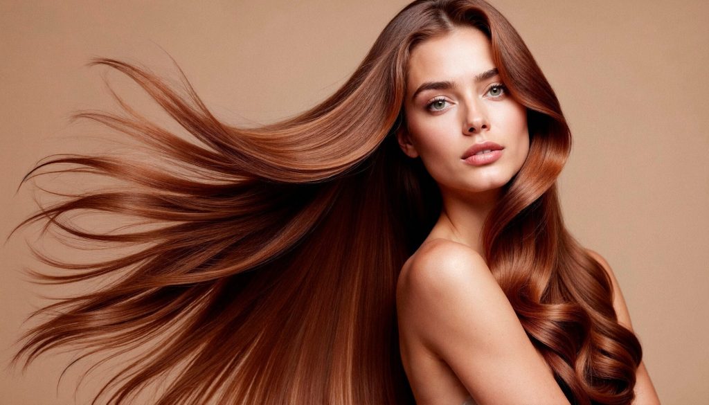 beautiful woman with flowing shiny long brown hair 23 2151989128