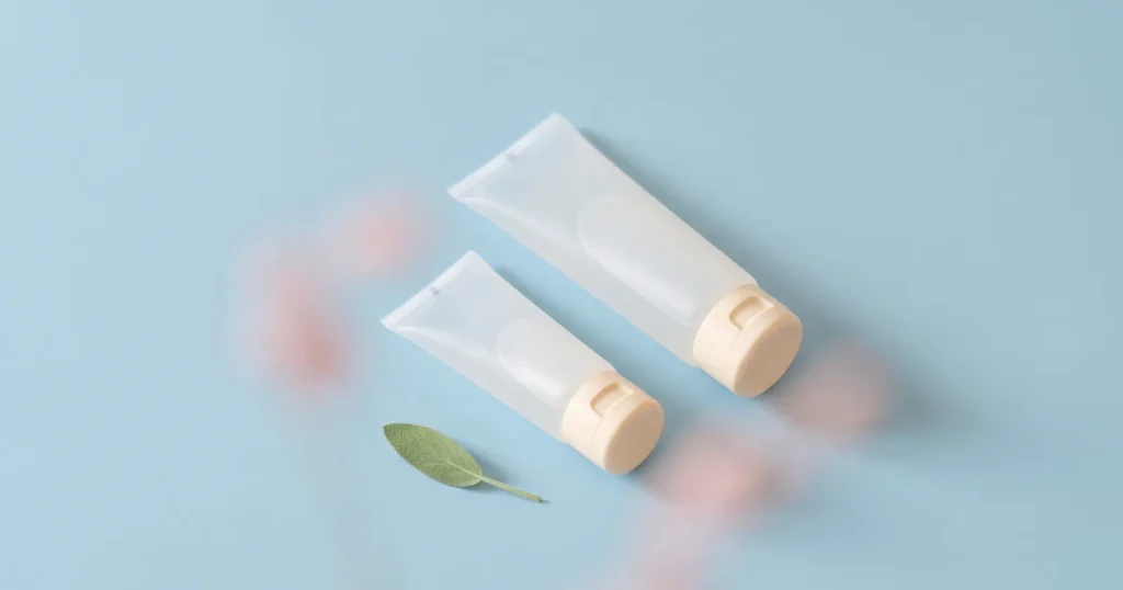 adapalene vs tretinoin shown as two unbranded gel tubes on a pale powder-blue surface