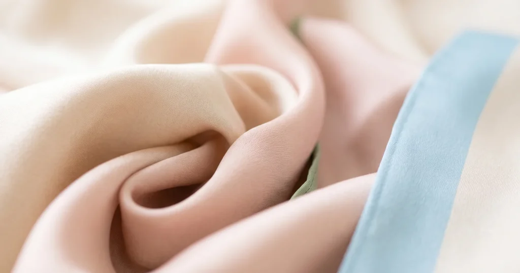 Tretinoin for stretch marks, shown as soft beige and blush fabric folds with fine linear texture